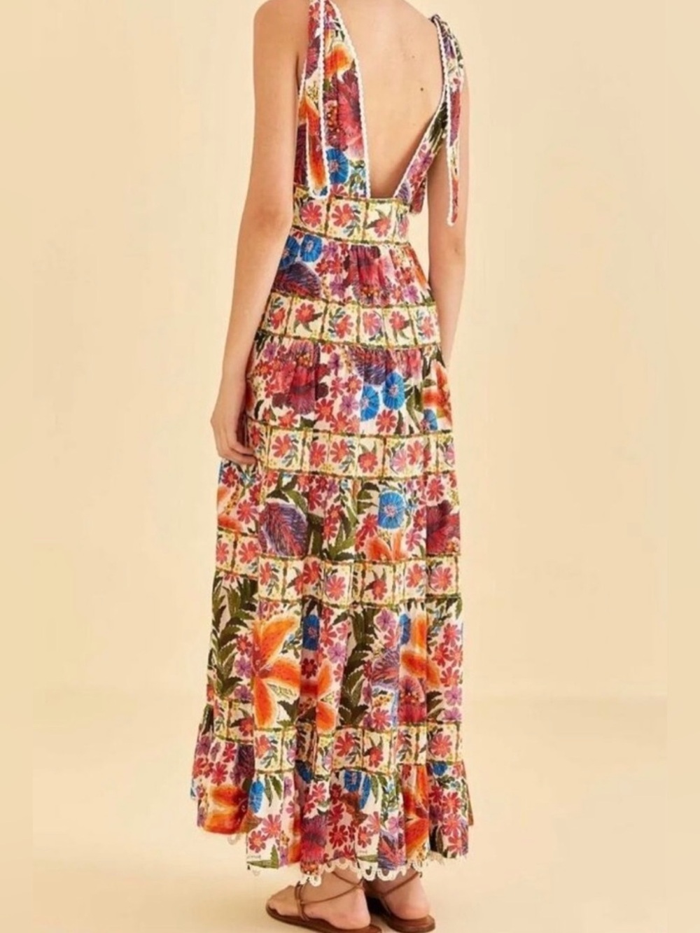 FARM RIO Off white Tropical Yard sleeveless tiered midi dress NWT - Picture 4 of 16